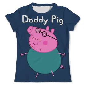 full_print_tee с принтом Daddy Pig в Нижнем Новгороде, Футболка с нанесением полноцветного изображения по всей поверхности может быть выполнена в двух вариантах - ХЛОПОК и СИНТЕТИКА. | Хлопок - ткань из 100% хлопка высшего качества пенье.  <br>Синтетика - ткань с высоким содержанием синтетического волокна (до 80%).  Материал хорошо тянется, имеет приятную на ощупь фактуру | Тематика изображения на принте: 