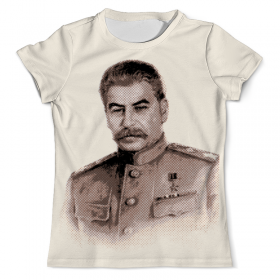 full_print_tee с принтом Сталин в Нижнем Новгороде, Футболка с нанесением полноцветного изображения по всей поверхности может быть выполнена в двух вариантах - ХЛОПОК и СИНТЕТИКА. | Хлопок - ткань из 100% хлопка высшего качества пенье.  <br>Синтетика - ткань с высоким содержанием синтетического волокна (до 80%).  Материал хорошо тянется, имеет приятную на ощупь фактуру | 