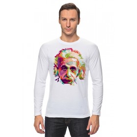 Мужской лонгслив с принтом Альберт Эйнштейн (Albert Einstein) в Нижнем Новгороде, Хлопок |  | 