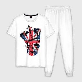 Мужская пижама хлопок с принтом Британский череп в Нижнем Новгороде, 100% хлопок | брюки и футболка прямого кроя, без карманов, на брюках мягкая резинка на поясе и по низу штанин
 | great britain | uk | united kingdom | английский флаг | британский флаг | флаг uk | флаг англии | флаг британии | флаг великобритании | череп