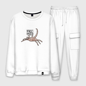 Мужской костюм хлопок с принтом free hugs в Нижнем Новгороде, 100% хлопок | на свитшоте круглая горловина, мягкая резинка по низу. Брюки заужены к низу, на них два вида карманов: два “обычных” по бокам и два объемных, с клапанами, расположенные ниже линии бедра. Брюки с мягкой трикотажной резинкой на поясе и по низу штанин. В поясе для дополнительного комфорта — широкие завязки | alien | facehugger | лицехват | хищник | чужой