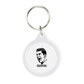 Брелок круглый с принтом RONALDO JUVE SPORT в Нижнем Новгороде, пластик и полированная сталь | круглая форма, металлическое крепление в виде кольца | Тематика изображения на принте: cr7 | fc | клуб | криштиану роналду | роналдо | фк | ювентус