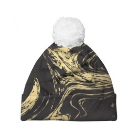 Шапка 3D c помпоном с принтом Золотые реки в Нижнем Новгороде, 100% полиэстер | универсальный размер, печать по всей поверхности изделия | абстракция | золото | иллюзия | линии | река