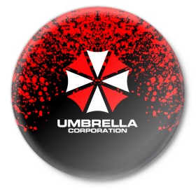 Значок с принтом Umbrella Corporation. в Нижнем Новгороде,  металл | круглая форма, металлическая застежка в виде булавки | resident evil | umbrella corporation | амбрелла | амбрелла корпорейшн | вирус | вымышленная военная и фармацевтическая корпорация | игра | умбрелла