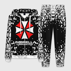 Мужской костюм 3D с принтом Umbrella Corporation. в Нижнем Новгороде, 100% полиэстер | Манжеты и пояс оформлены тканевой резинкой, двухслойный капюшон со шнурком для регулировки, карманы спереди | resident evil | umbrella corporation | амбрелла | амбрелла корпорейшн | вирус | вымышленная военная и фармацевтическая корпорация | игра | умбрелла