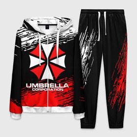 Мужской костюм 3D с принтом Umbrella Corporation. в Нижнем Новгороде, 100% полиэстер | Манжеты и пояс оформлены тканевой резинкой, двухслойный капюшон со шнурком для регулировки, карманы спереди | resident evil | umbrella corporation | амбрелла | амбрелла корпорейшн | вирус | вымышленная военная и фармацевтическая корпорация | игра | умбрелла