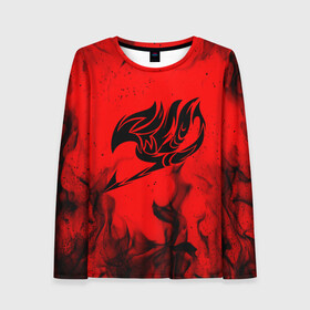 Женский лонгслив 3D с принтом Хвост Феи черное пламя на красном фоне в Нижнем Новгороде, 100% полиэстер | длинные рукава, круглый вырез горловины, полуприлегающий силуэт | bright | fairy tail | fire | happy | heat | light | natsu | wildfire | грей фуллбастер | добенгаль | иксид | искры | кавазу | лектор | локи | люси | нацу | нацу драгнил | ничия | огненный | огонь | пантер лили | пламя | пожар | то