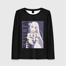 Женский лонгслив 3D с принтом Эмилия в Нижнем Новгороде, 100% полиэстер | длинные рукава, круглый вырез горловины, полуприлегающий силуэт | emilia | ram | re | rem | rezero | subaru | zero | альтернативном | аниме | горничная | жизнь | кавай | мило | мире | нацуки | нуля | пак | рам | рем | субару | тан | эмилия