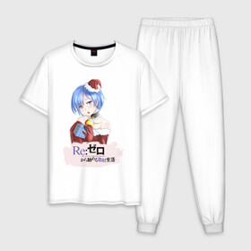Мужская пижама хлопок с принтом Re:Zero Новогодний в Нижнем Новгороде, 100% хлопок | брюки и футболка прямого кроя, без карманов, на брюках мягкая резинка на поясе и по низу штанин
 | anime girls | beatrice re zero | emilia re zero | isekai seikatsu | kara hajimeru | puck re zero | ram re zero | re zero | re:zero | rem re zero | аниме | аниме re zero | анимэ | манга | новогодний re zero | новый год | рам ре зеро | ранобэ | р