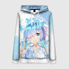 Женская толстовка 3D на молнии с принтом Rem Re Zero в Нижнем Новгороде, 100% полиэстер | длина до линии бедра, манжеты и пояс оформлены мягкой тканевой резинкой, двухслойный капюшон со шнурком для регулировки, спереди молния, по бокам два кармана | anime girls | beatrice re zero | emilia re zero | isekai seikatsu | kara hajimeru | puck re zero | ram re zero | re zero | re:zero | rem re zero | аниме | аниме re zero | анимэ | жизнь с нуля в альтернативном мире | манга | рам ре зеро | ранобэ