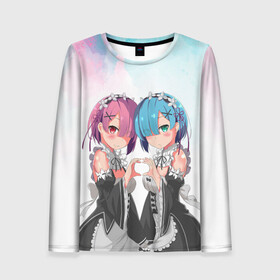 Женский лонгслив 3D с принтом Re:Zero, Рам и Рем  в Нижнем Новгороде, 100% полиэстер | длинные рукава, круглый вырез горловины, полуприлегающий силуэт | ram | re zero | re:zero | re:zero starting life in another world | re:zero жизнь с нуля в альтернативном мире | rem | аниме | жизнь с нуля в другом мире | манга | рам и рем