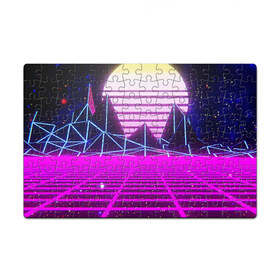 Пазл магнитный 126 элементов с принтом Synthwave в Нижнем Новгороде, полимерный материал с магнитным слоем | 126 деталей, размер изделия —  180*270 мм | synthwave | горы | горы синтвэйва | неоновые горы | синтвэйв