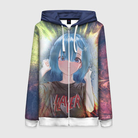 Женская толстовка 3D на молнии с принтом Rem Slayer в Нижнем Новгороде, 100% полиэстер | длина до линии бедра, манжеты и пояс оформлены мягкой тканевой резинкой, двухслойный капюшон со шнурком для регулировки, спереди молния, по бокам два кармана | anime | re zero | rem | slayer | жизнь с нуля | ре зеро | рем