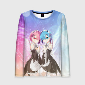 Женский лонгслив 3D с принтом Рем и Рам в Нижнем Новгороде, 100% полиэстер | длинные рукава, круглый вырез горловины, полуприлегающий силуэт | anime | ram | re zero | re: zero kara hajimeru isekai seikatsu | re: жизнь с нуля в альтернативном мире | rem | горничные | демон | рам | ре зеро | рем | рэм