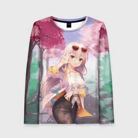 Женский лонгслив 3D с принтом Эмилия и Пак в Нижнем Новгороде, 100% полиэстер | длинные рукава, круглый вырез горловины, полуприлегающий силуэт | anime | emilia | re zero | re: zero kara hajimeru isekai seikatsu | re: жизнь с нуля в альтернативном мире | пак | ре зеро | эмилия