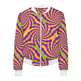 Женский бомбер 3D с принтом Красочная Оптическая Иллюзия Вращения в Нижнем Новгороде, 100% полиэстер | застегивается на молнию, по бокам два кармана без застежек, мягкие манжеты, по низу бомбера и на воротнике — эластичная резинка | абстракция | аум | галлюцинация | зазеркалье | игра ума | иллюзии | индиго | майя | мантра | медитация | мираж | неон | нирвана | обман зрения | ом | оптические иллюзии | просветление | психоделика